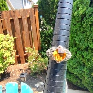 Judith Jack Ring Sterling Silver Marcasite Yellow Citrine Size 6 3/4